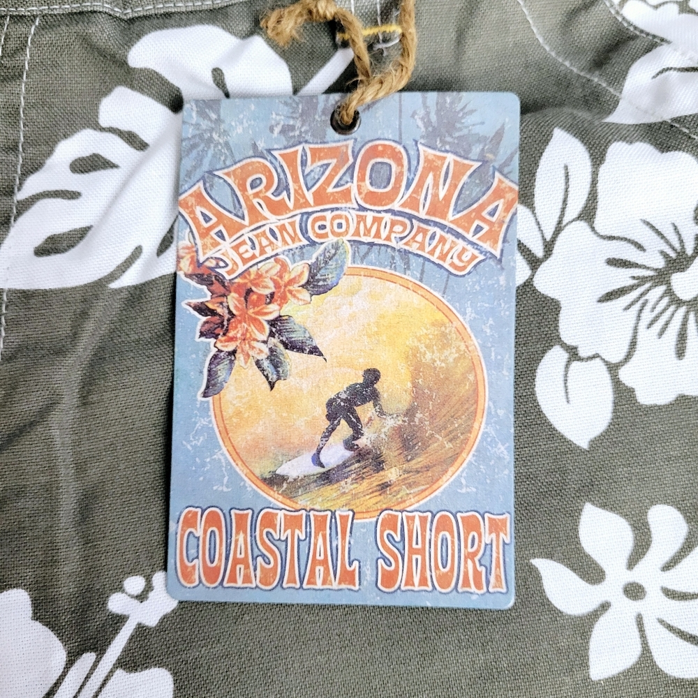 Arizona Jean Company Coastal Board Shorts Mens Size 38~Floral Hawaiian~Green~NWT - Picture 5 of 6